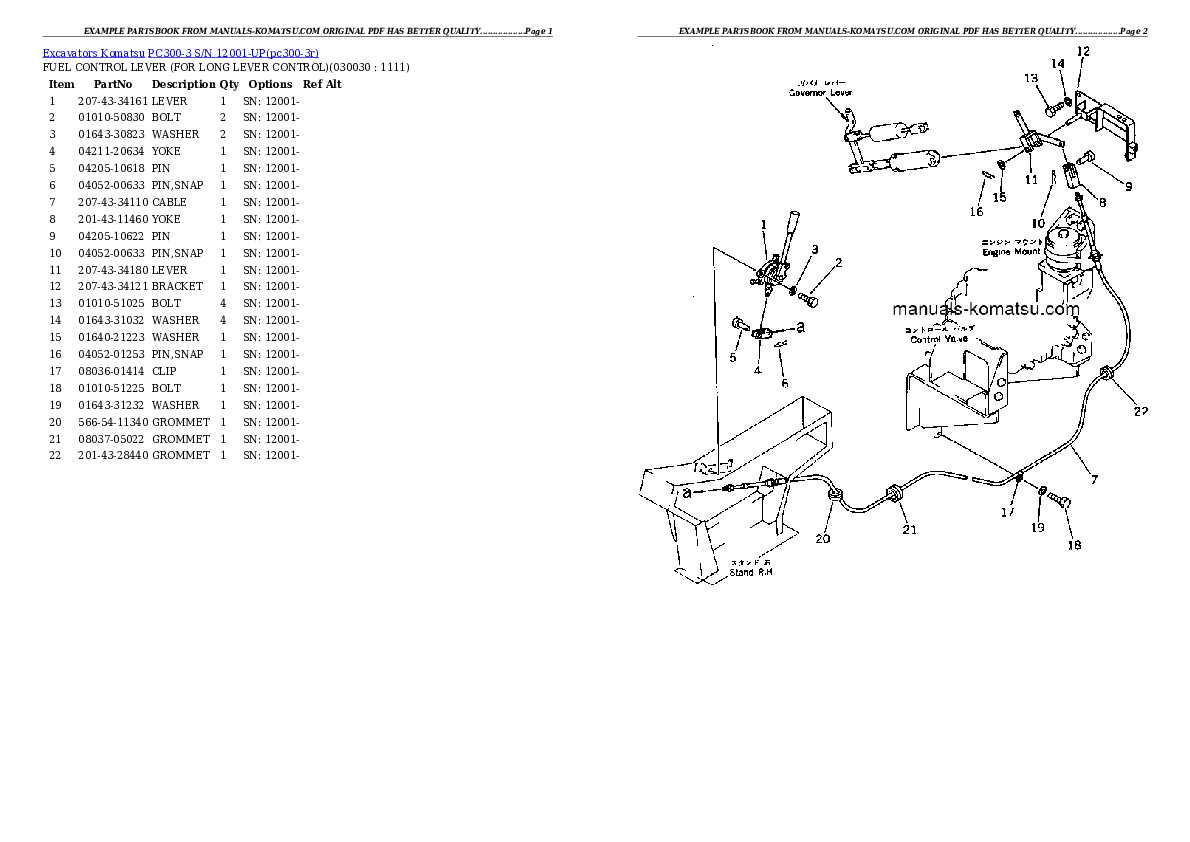 PC300-3 S/N 12001-UP Partsbook