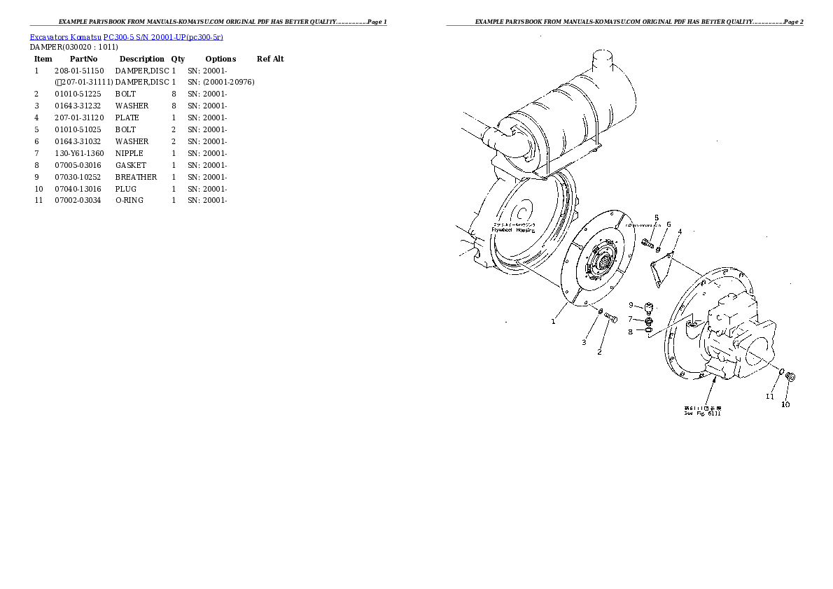 PC300-5 S/N 20001-UP Partsbook