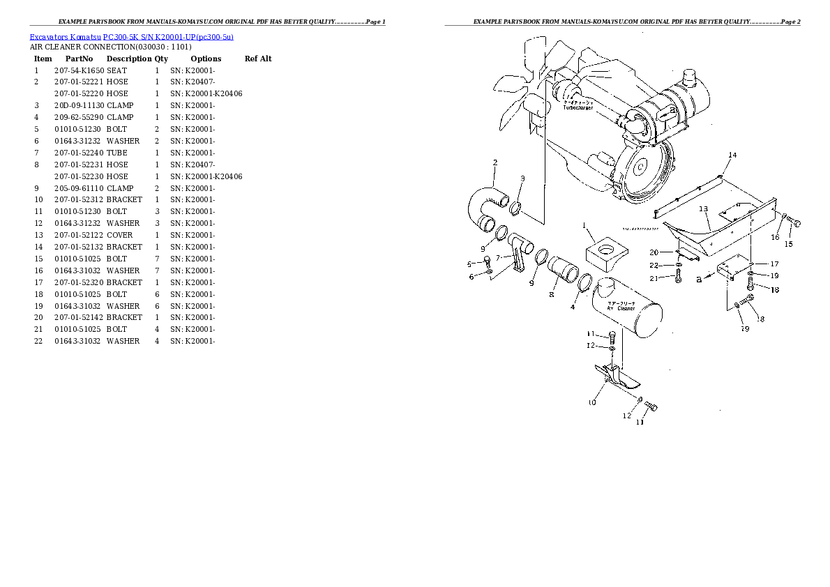 PC300-5K S/N K20001-UP Partsbook