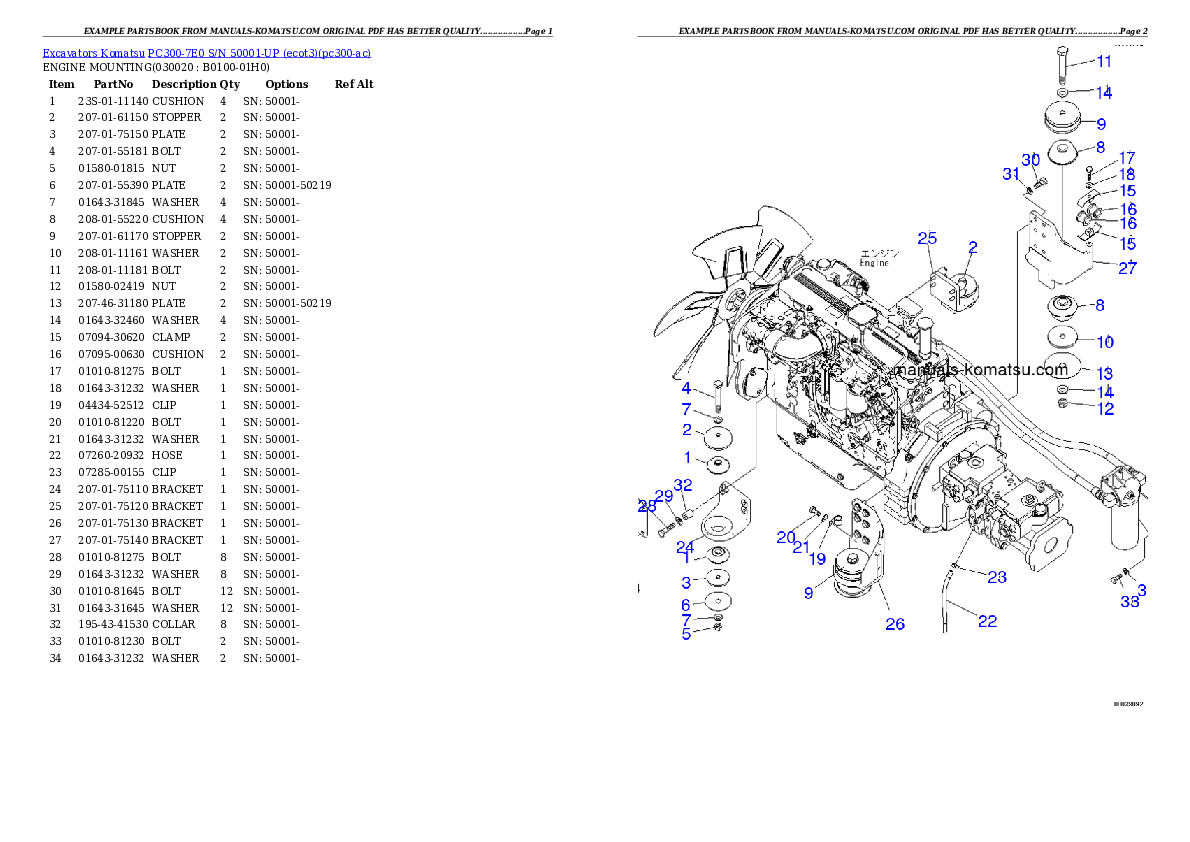 PC300-7E0 S/N 50001-UP (ecot3) Partsbook