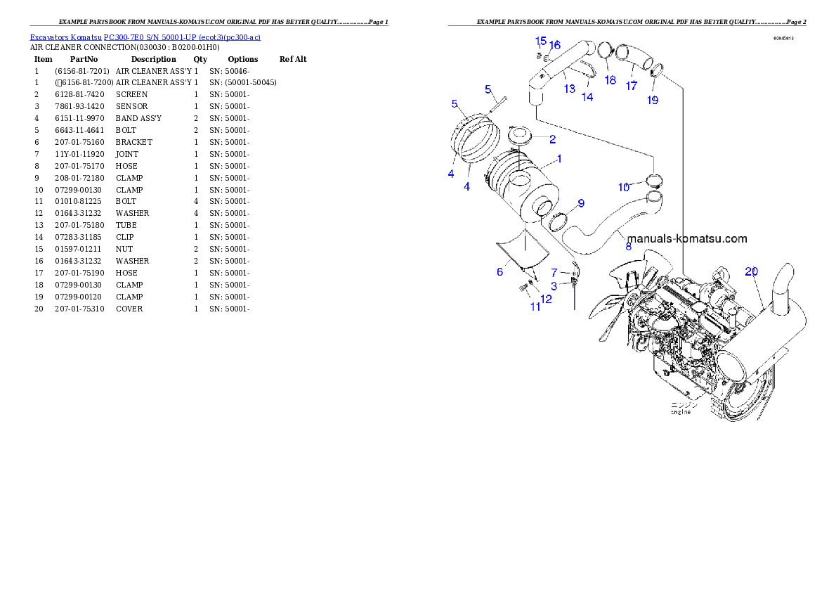 PC300-7E0 S/N 50001-UP (ecot3) Partsbook