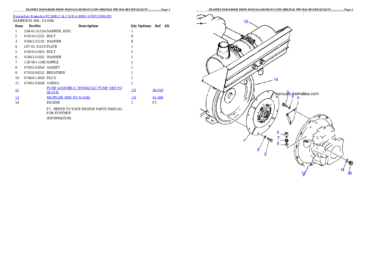 PC300LC-5LC S/N A30001-UP Partsbook