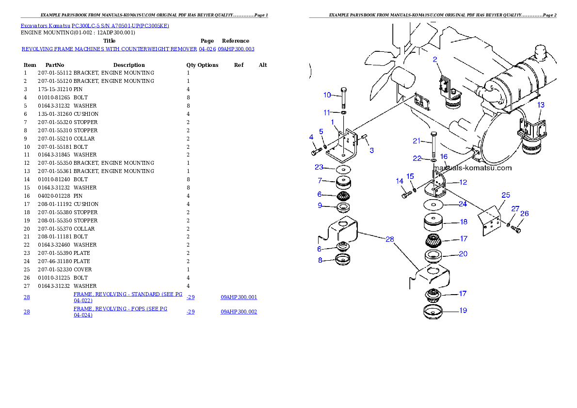 PC300LC-5 S/N A70501-UP Partsbook