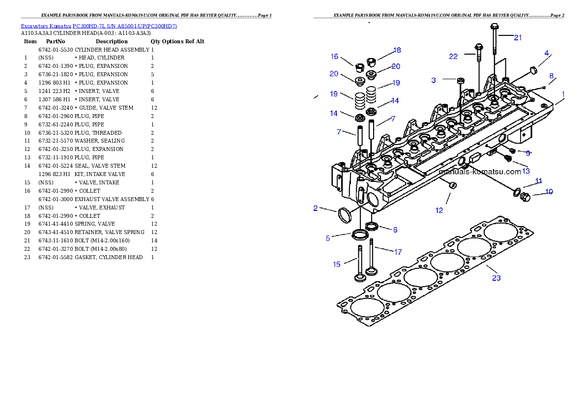 PC300HD-7L S/N A85001-UP Partsbook