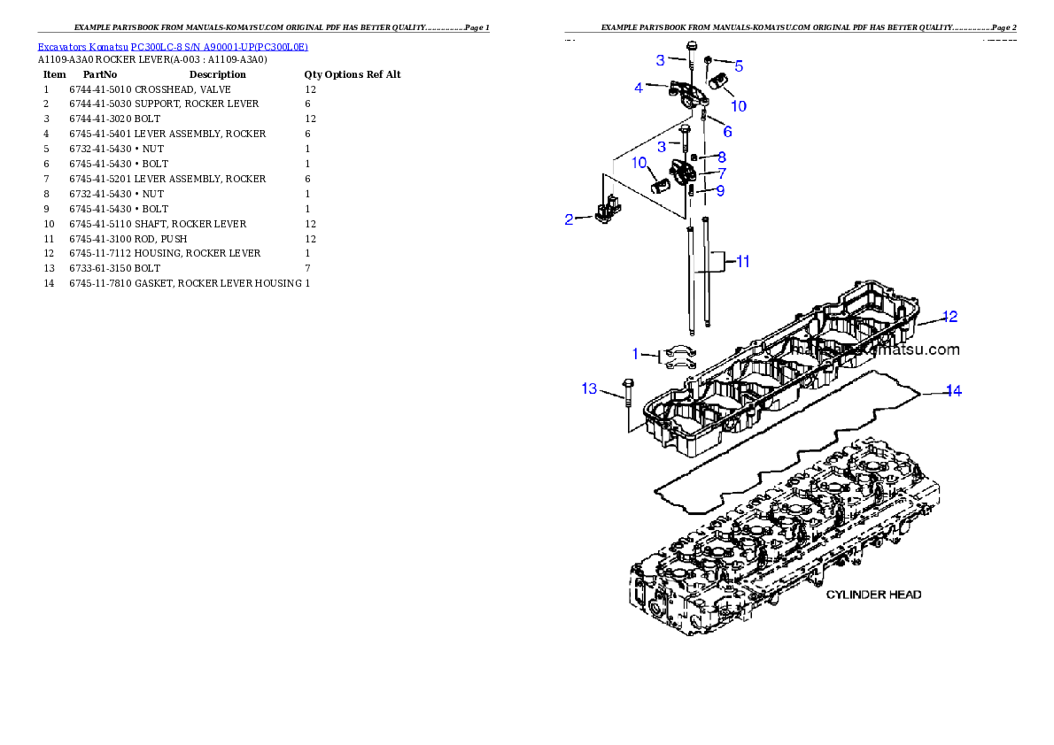 PC300LC-8 S/N A90001-UP Partsbook