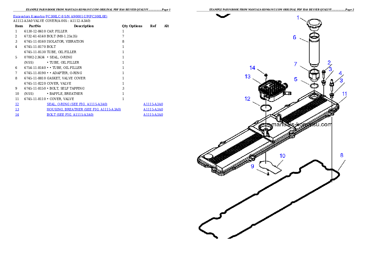 PC300LC-8 S/N A90001-UP Partsbook