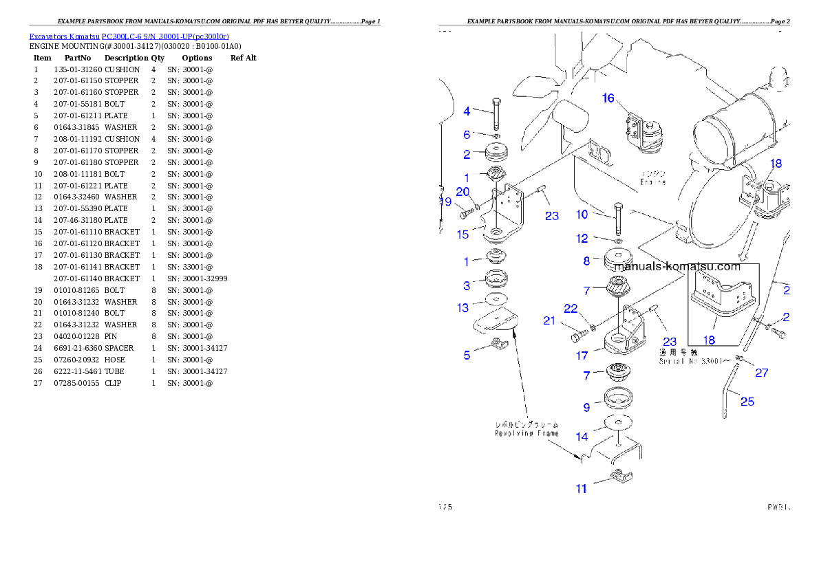 PC300LC-6 S/N 30001-UP Partsbook