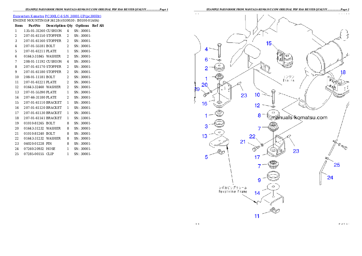 PC300LC-6 S/N 30001-UP Partsbook