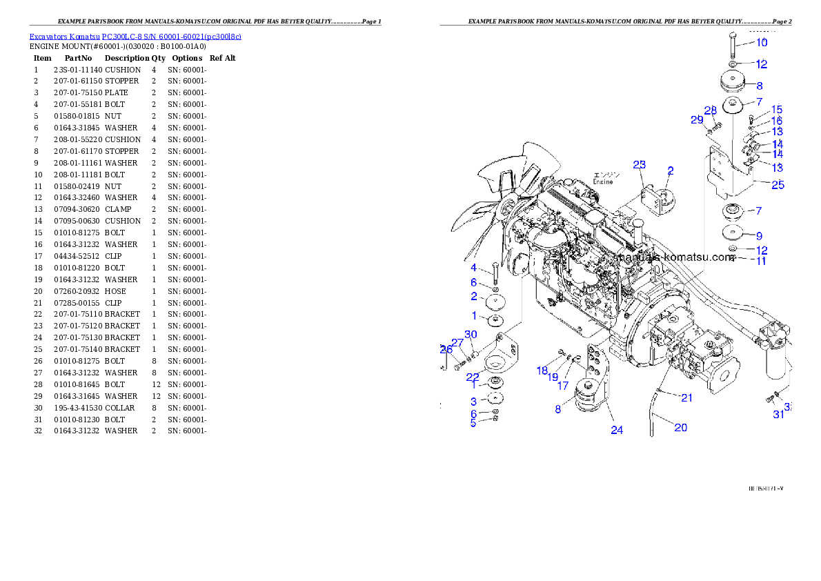 PC300LC-8 S/N 60001-60021 Partsbook