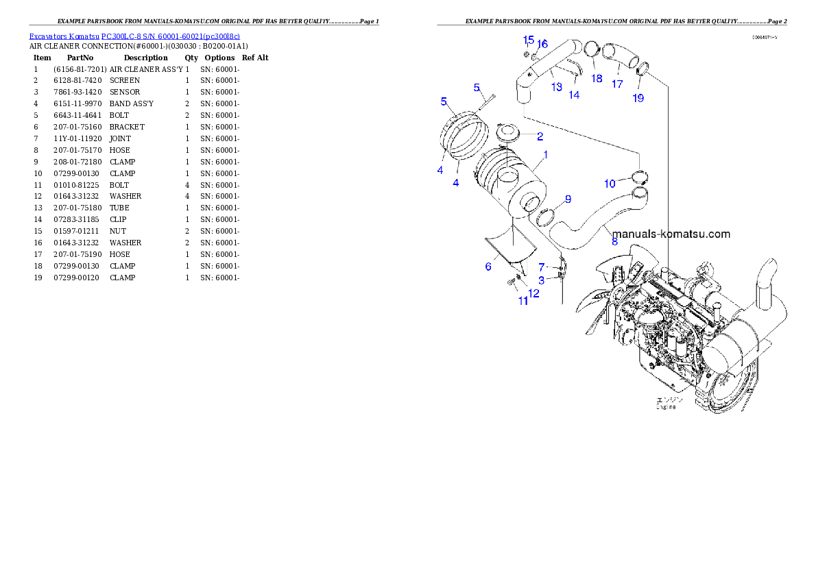 PC300LC-8 S/N 60001-60021 Partsbook