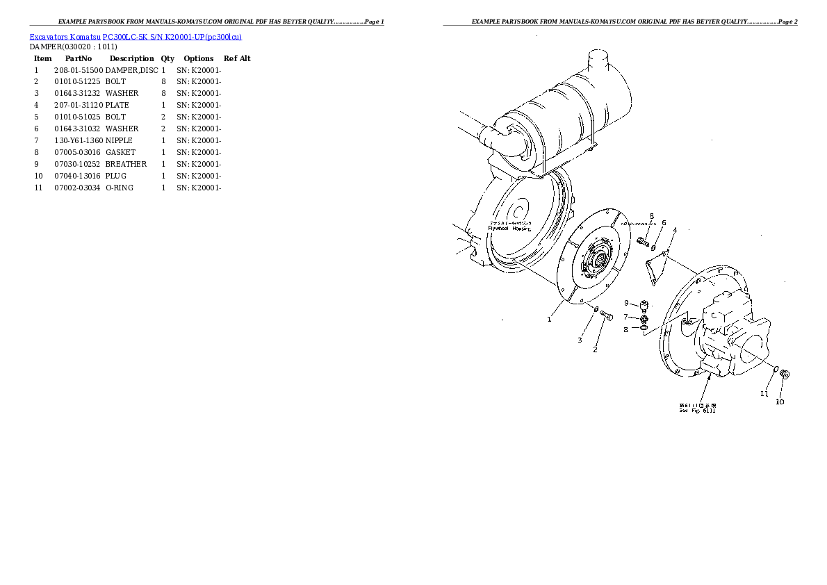 PC300LC-5K S/N K20001-UP Partsbook