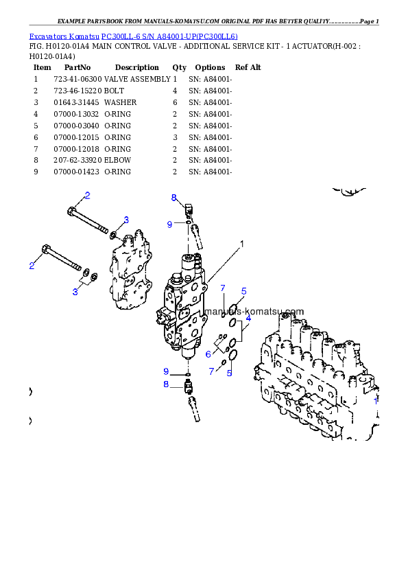 PC300LL-6 S/N A84001-UP Partsbook