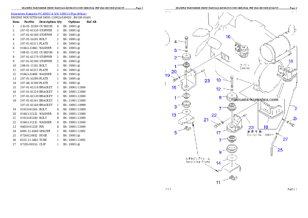 PC300SC-6 S/N 10001-UP Partsbook