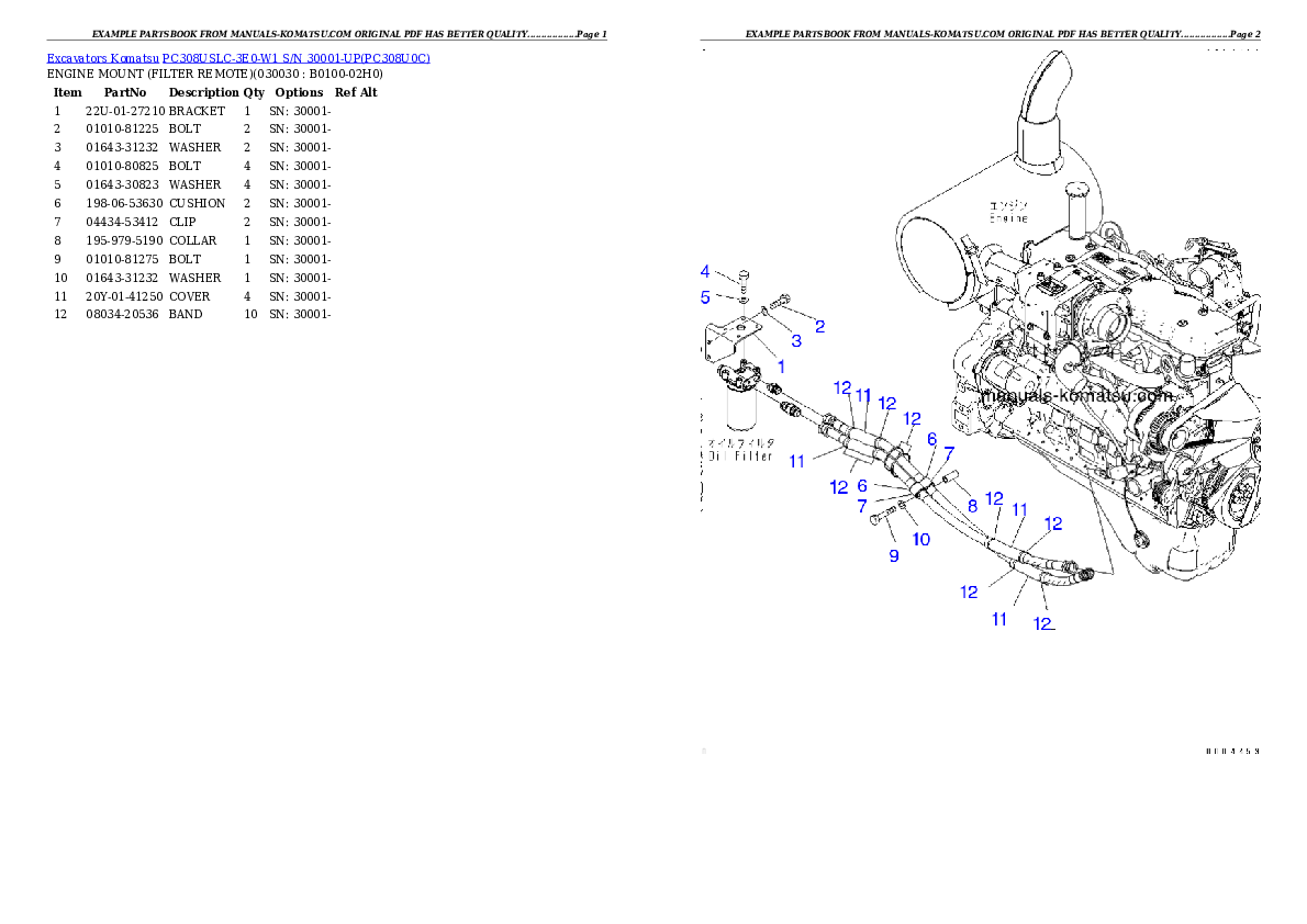 PC308USLC-3E0-W1 S/N 30001-UP Partsbook