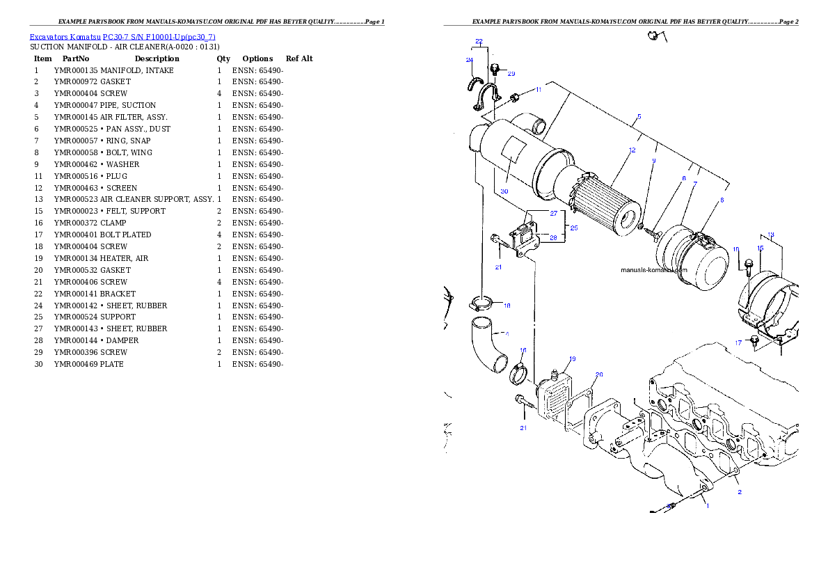 PC30-7 S/N F10001-Up Partsbook