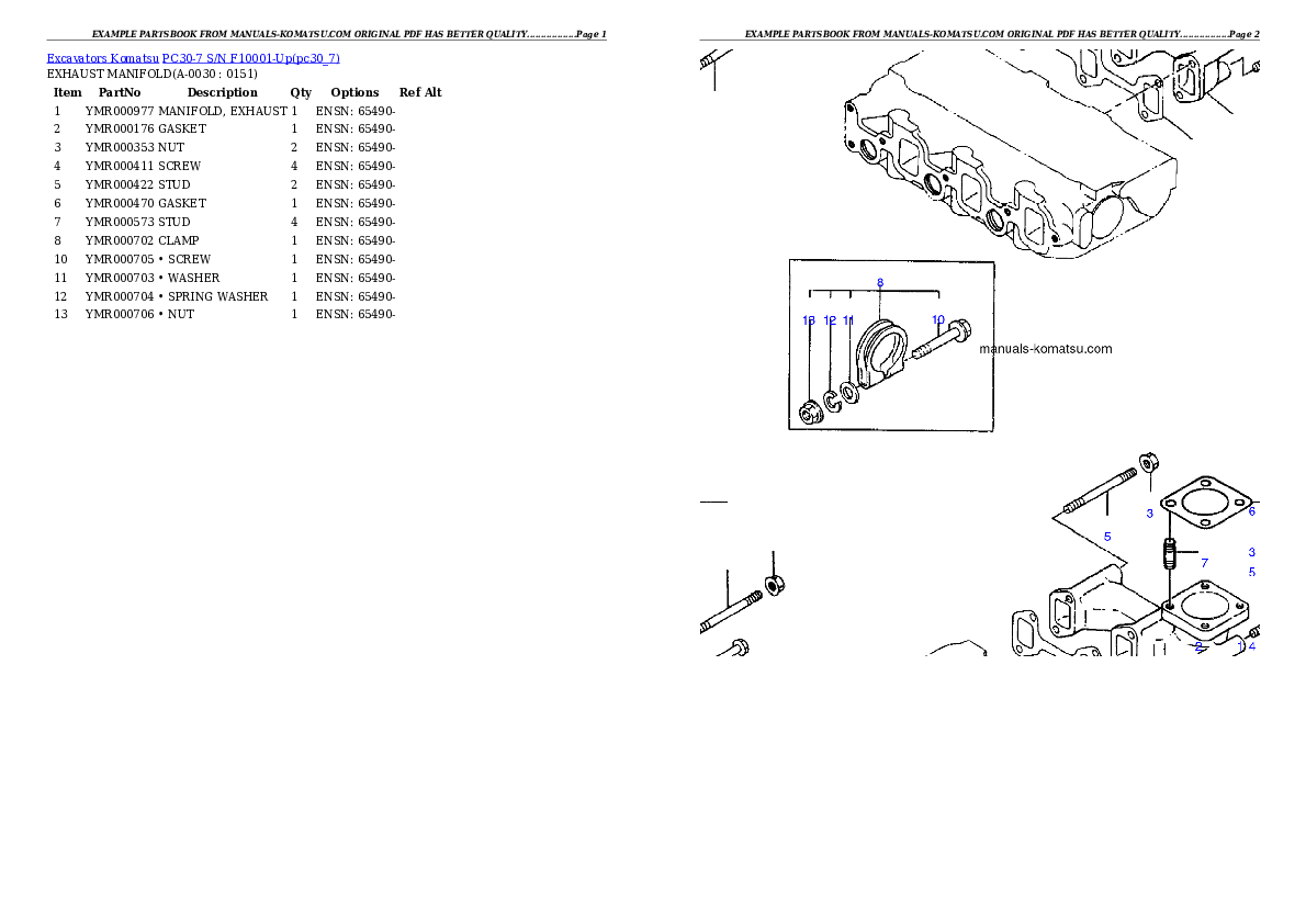 PC30-7 S/N F10001-Up Partsbook