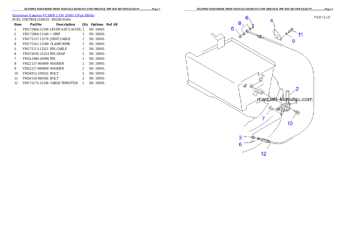 PC30FR-2 S/N 20001-UP Partsbook