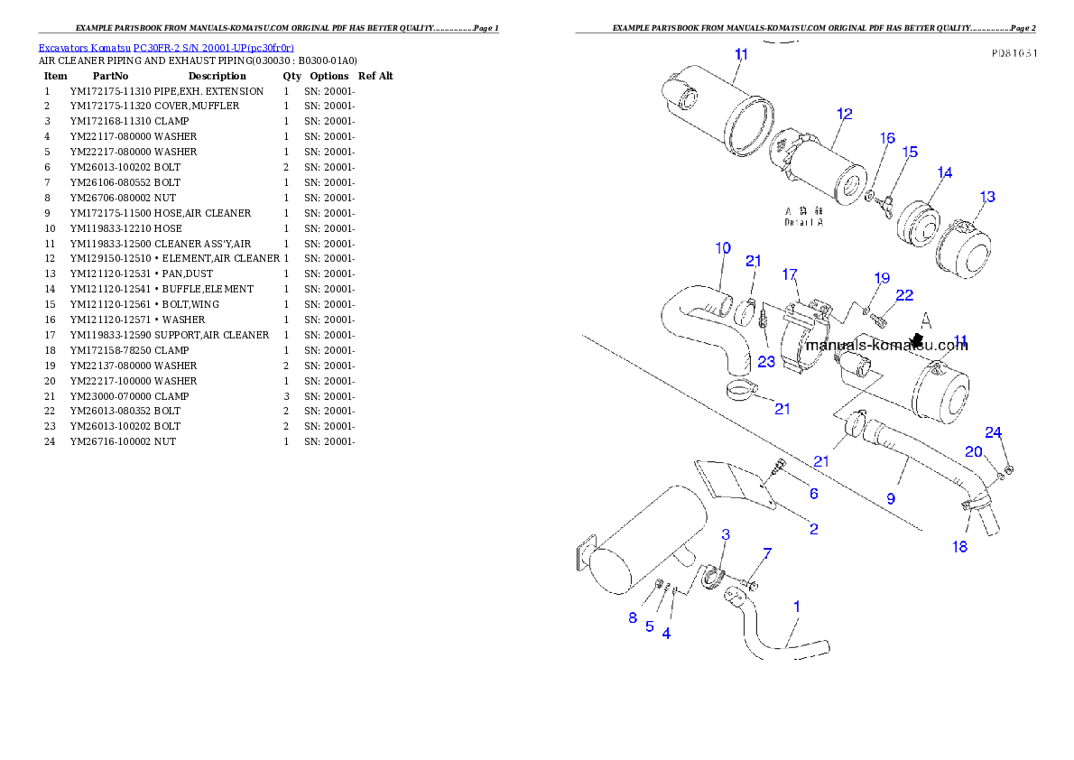 PC30FR-2 S/N 20001-UP Partsbook