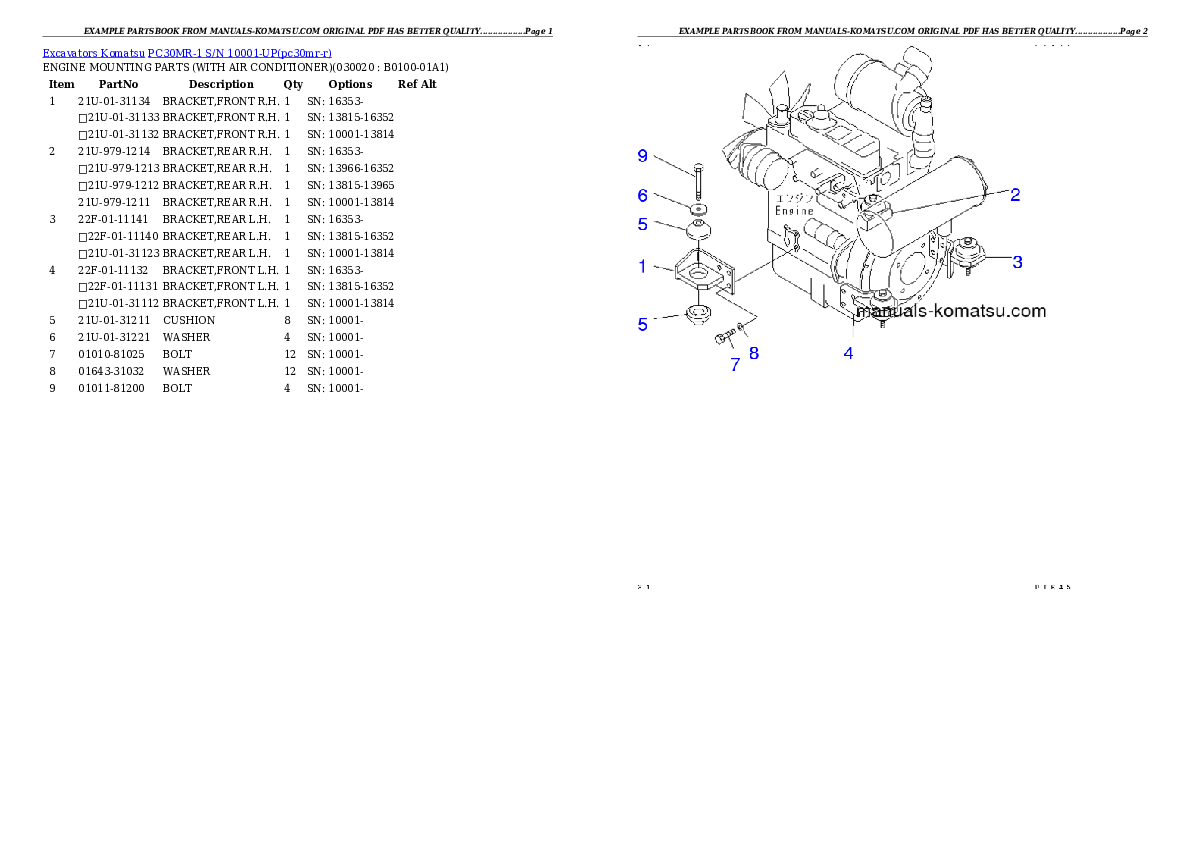 PC30MR-1 S/N 10001-UP Partsbook