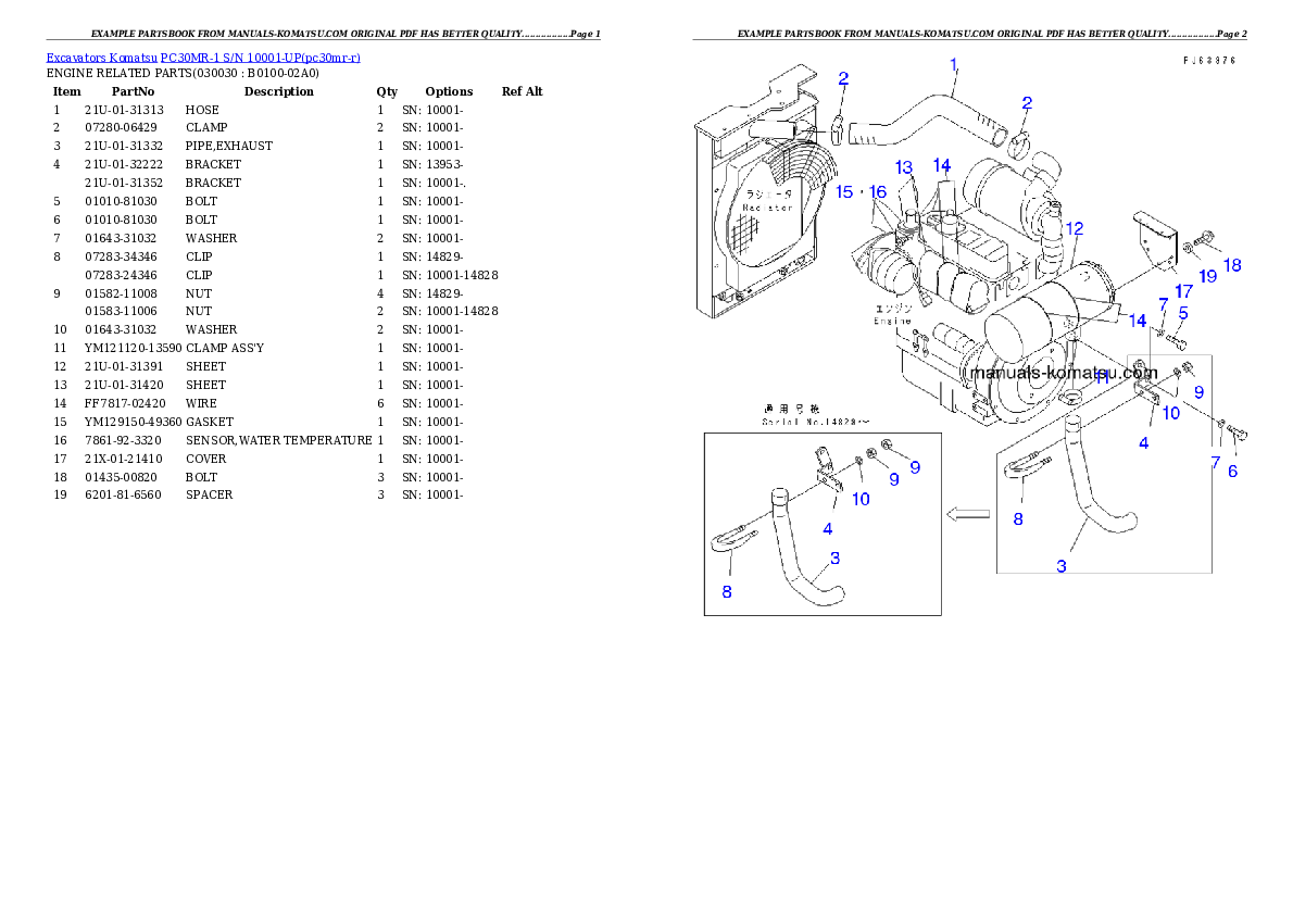 PC30MR-1 S/N 10001-UP Partsbook