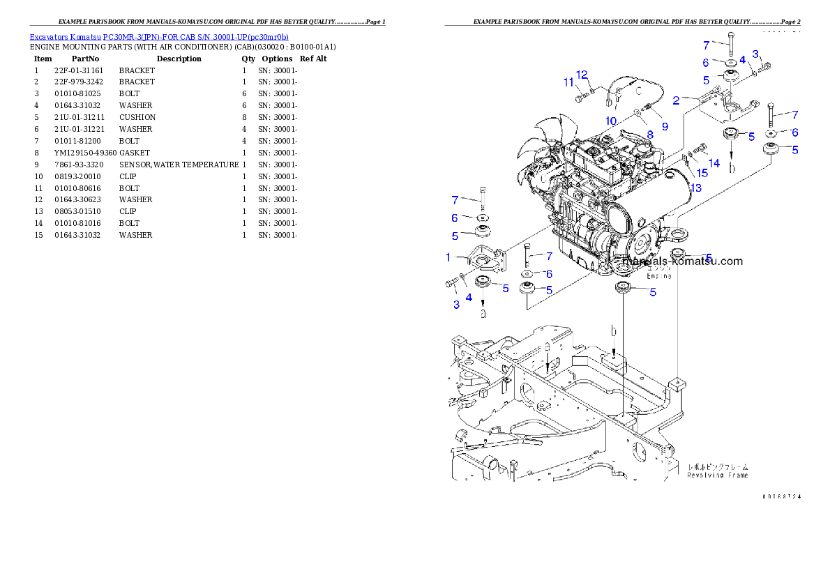 PC30MR-3(JPN)-FOR CAB S/N 30001-UP Partsbook