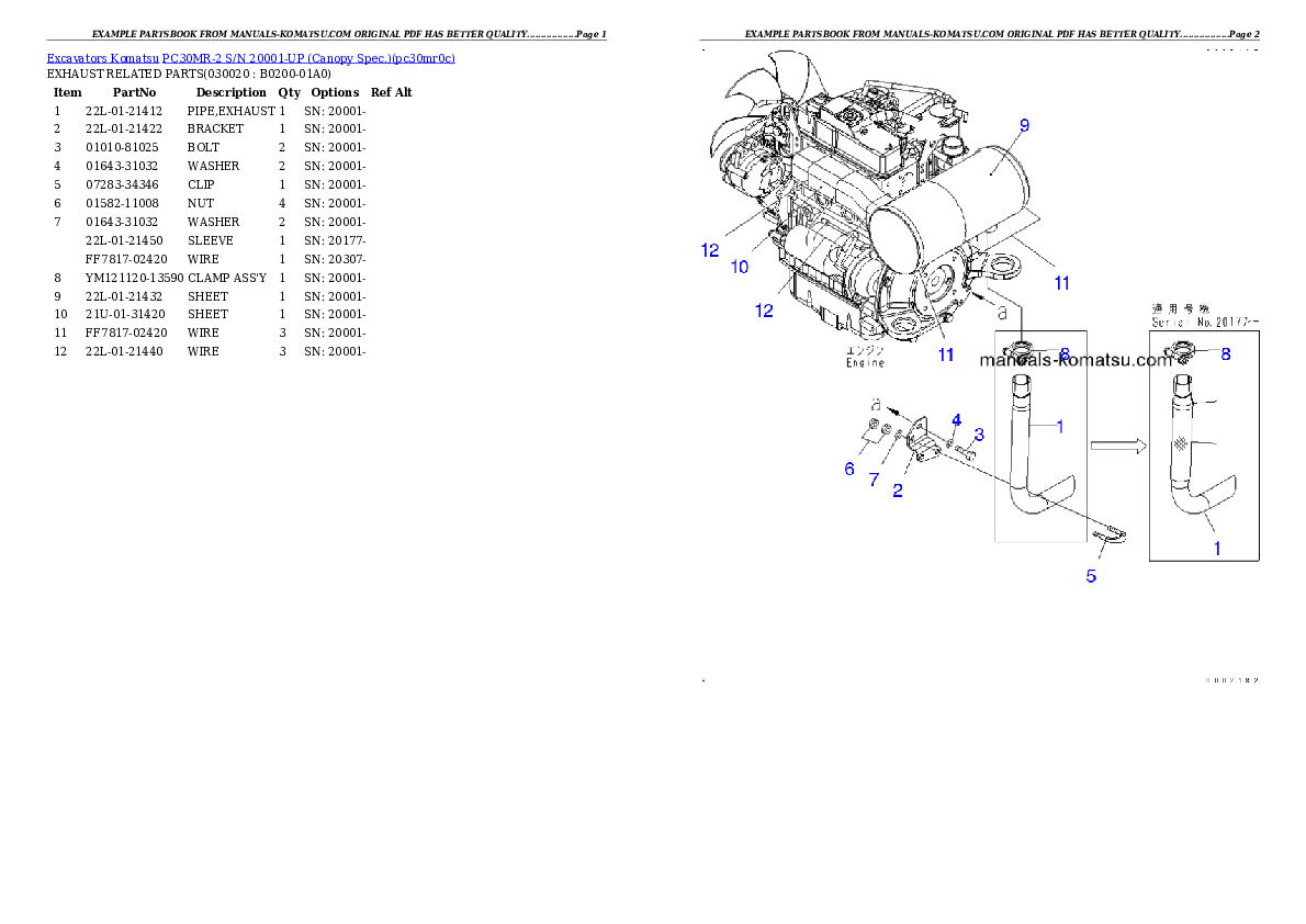 PC30MR-2 S/N 20001-UP (Canopy Spec.) Partsbook