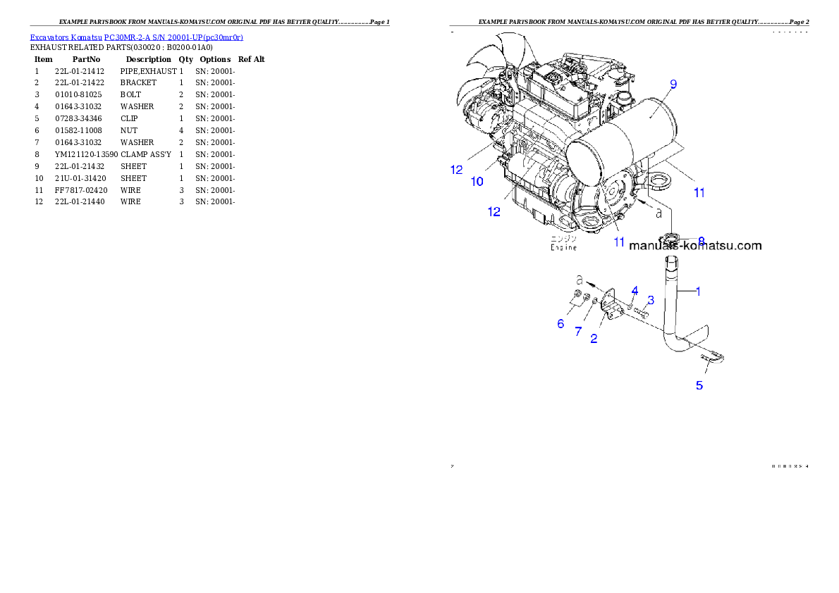 PC30MR-2-A S/N 20001-UP Partsbook