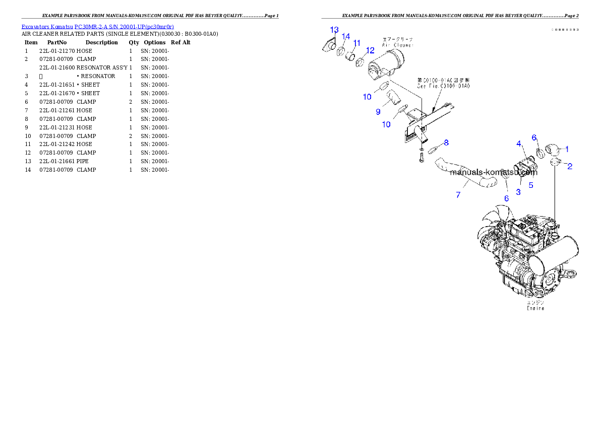 PC30MR-2-A S/N 20001-UP Partsbook