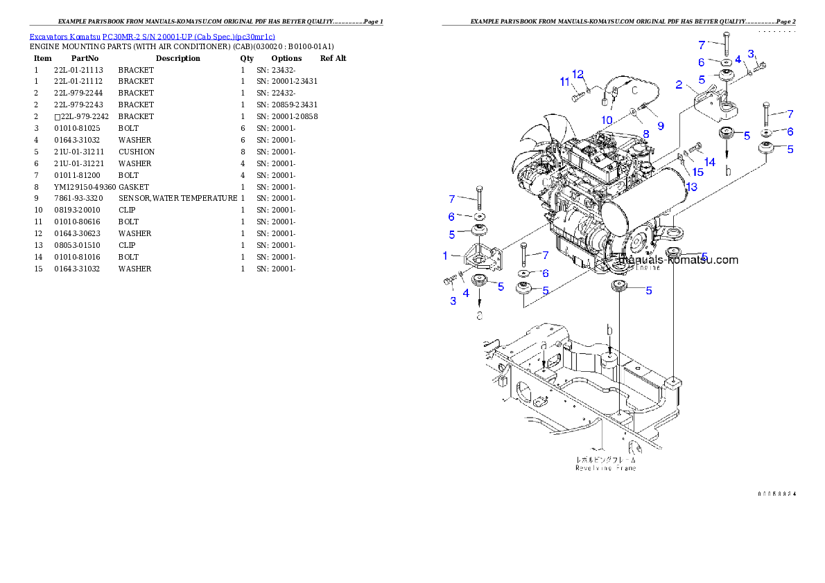 PC30MR-2 S/N 20001-UP (Cab Spec.) Partsbook