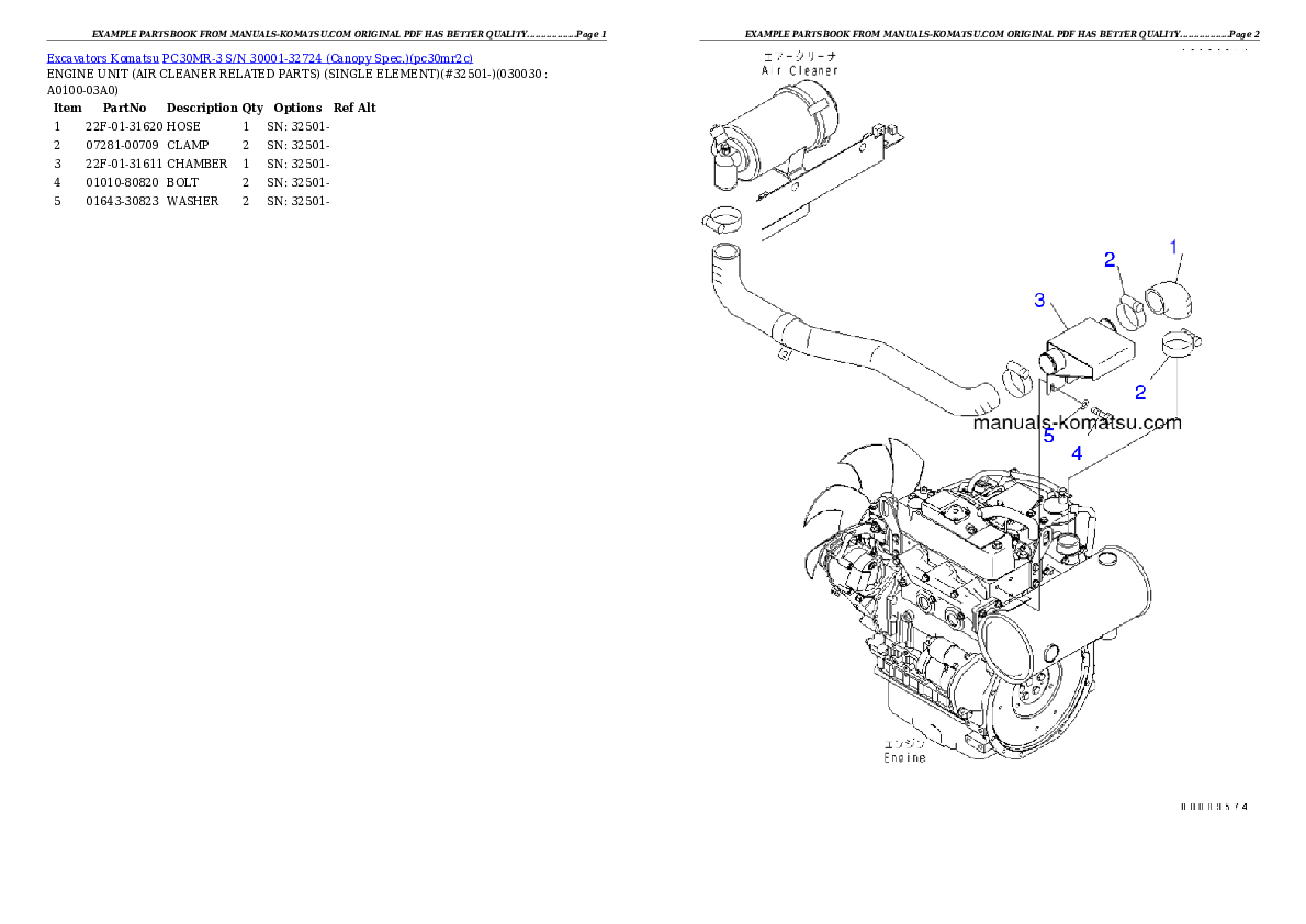 PC30MR-3 S/N 30001-32724 (Canopy Spec.) Partsbook