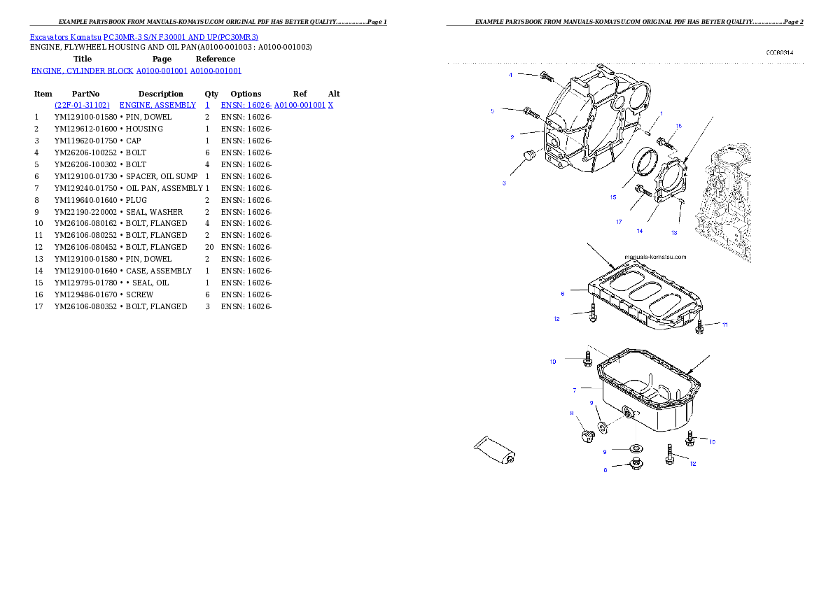 PC30MR-3 S/N F30001 AND UP Partsbook