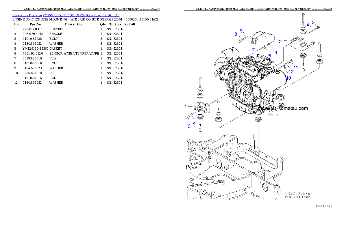 PC30MR-3 S/N 30001-32724 (Cab Spec.) Partsbook