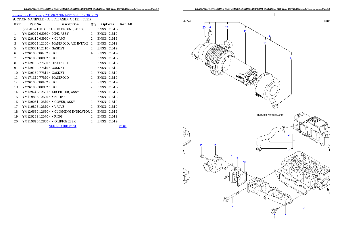 PC30MR-2 S/N F00103-Up Partsbook