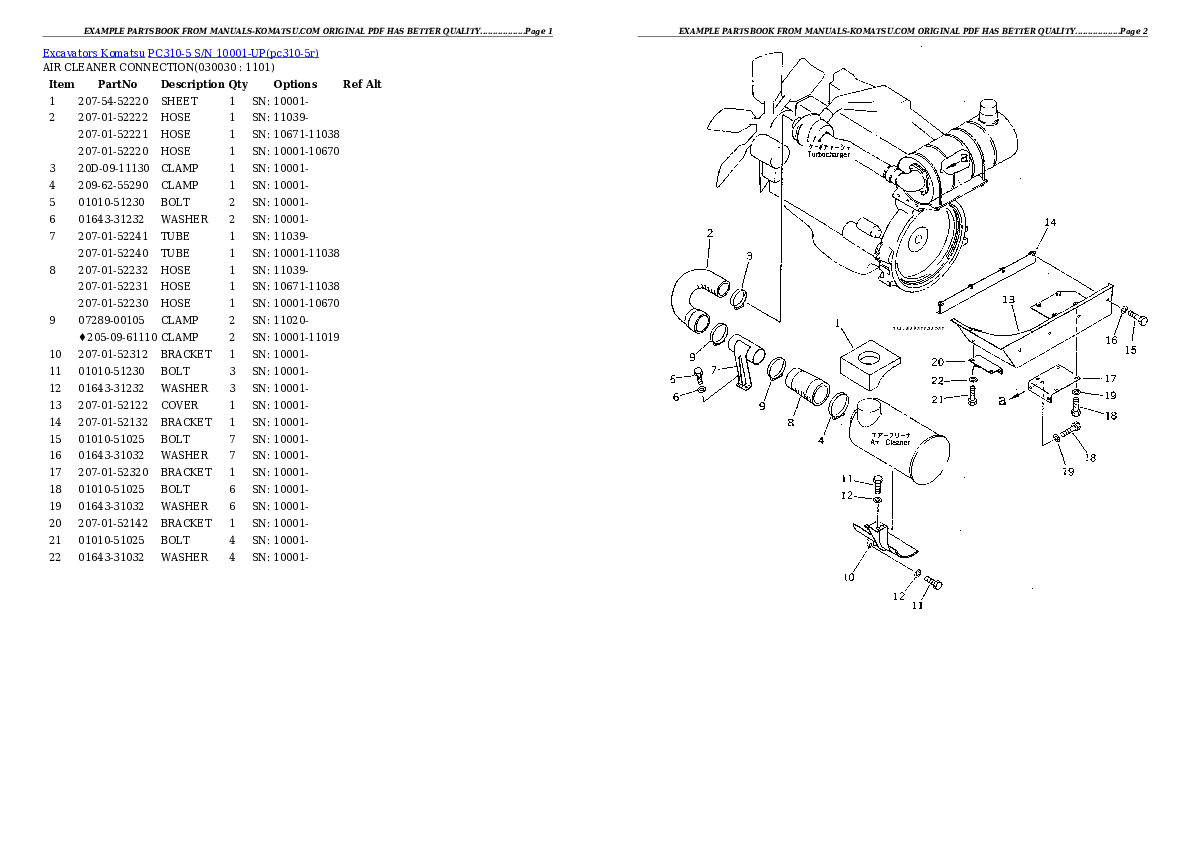 PC310-5 S/N 10001-UP Partsbook