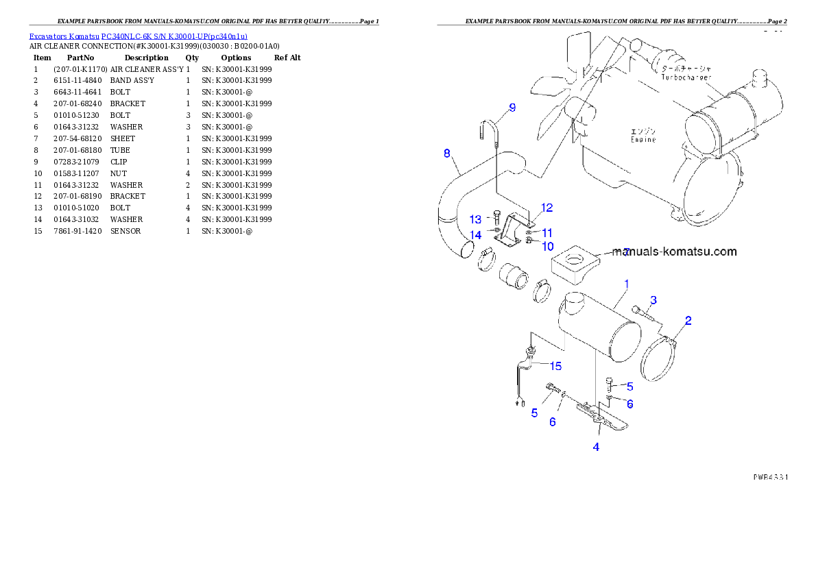 PC340NLC-6K S/N K30001-UP Partsbook