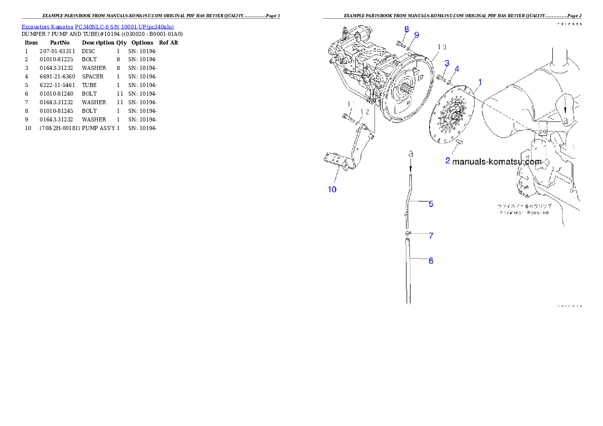 PC340NLC-6 S/N 10001-UP Partsbook