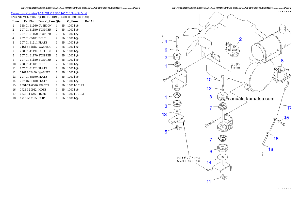 PC340NLC-6 S/N 10001-UP Partsbook