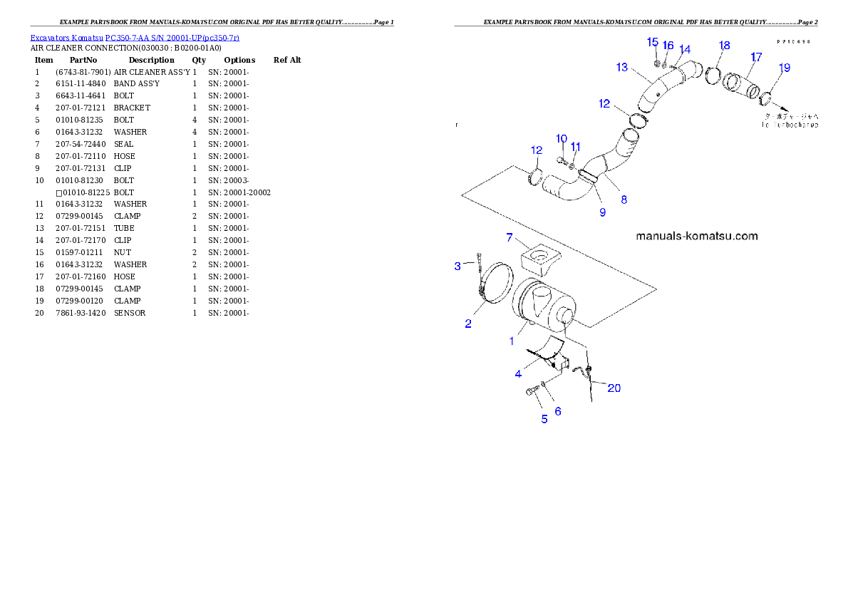 PC350-7-AA S/N 20001-UP Partsbook