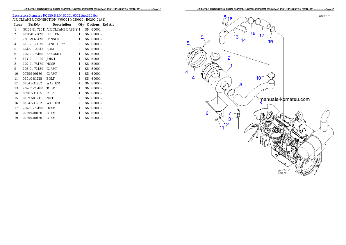 PC350-8 S/N 60001-60021 Partsbook