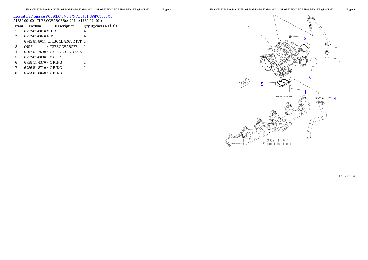 PC350LC-8M0  S/N  A33901-UP Partsbook