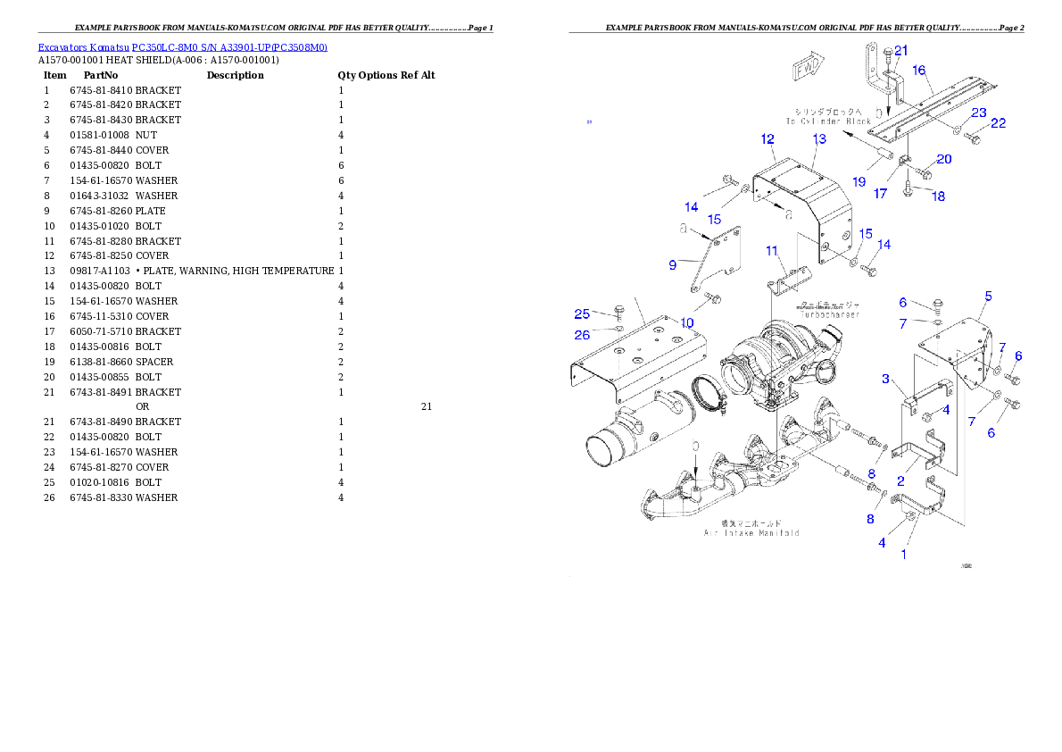 PC350LC-8M0  S/N  A33901-UP Partsbook