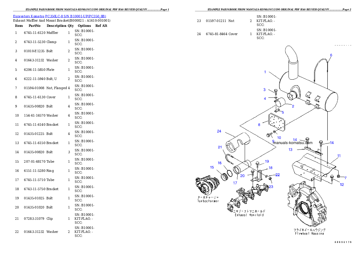 PC350LC-8 S/N B10001-UP Partsbook