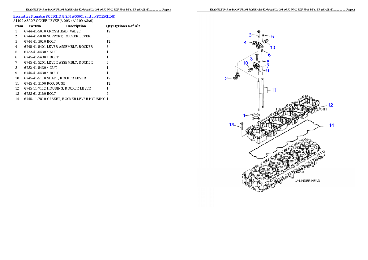 PC350HD-8 S/N A00001 and up Partsbook