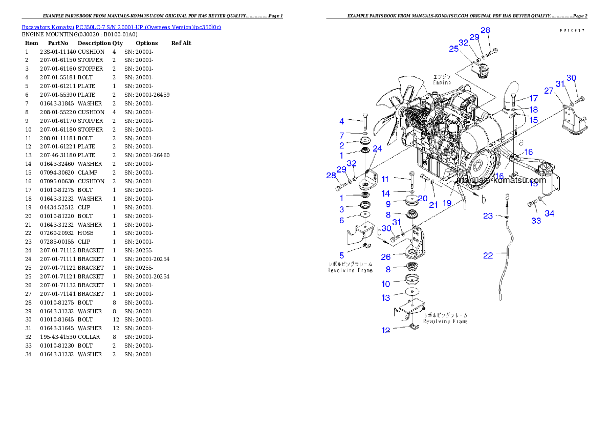 PC350LC-7 S/N 20001-UP (Overseas Version) Partsbook
