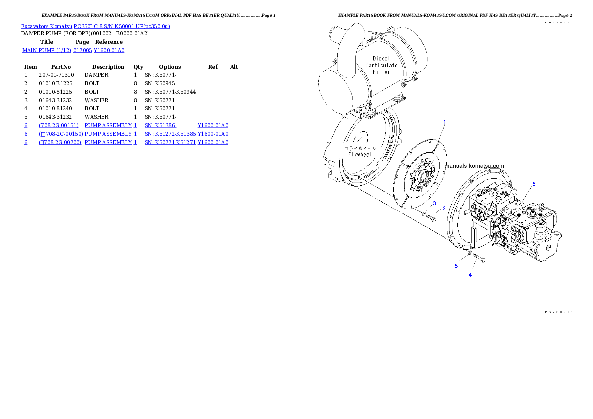 PC350LC-8 S/N K50001-UP Partsbook