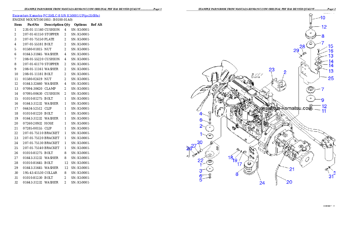 PC350LC-8 S/N K50001-UP Partsbook