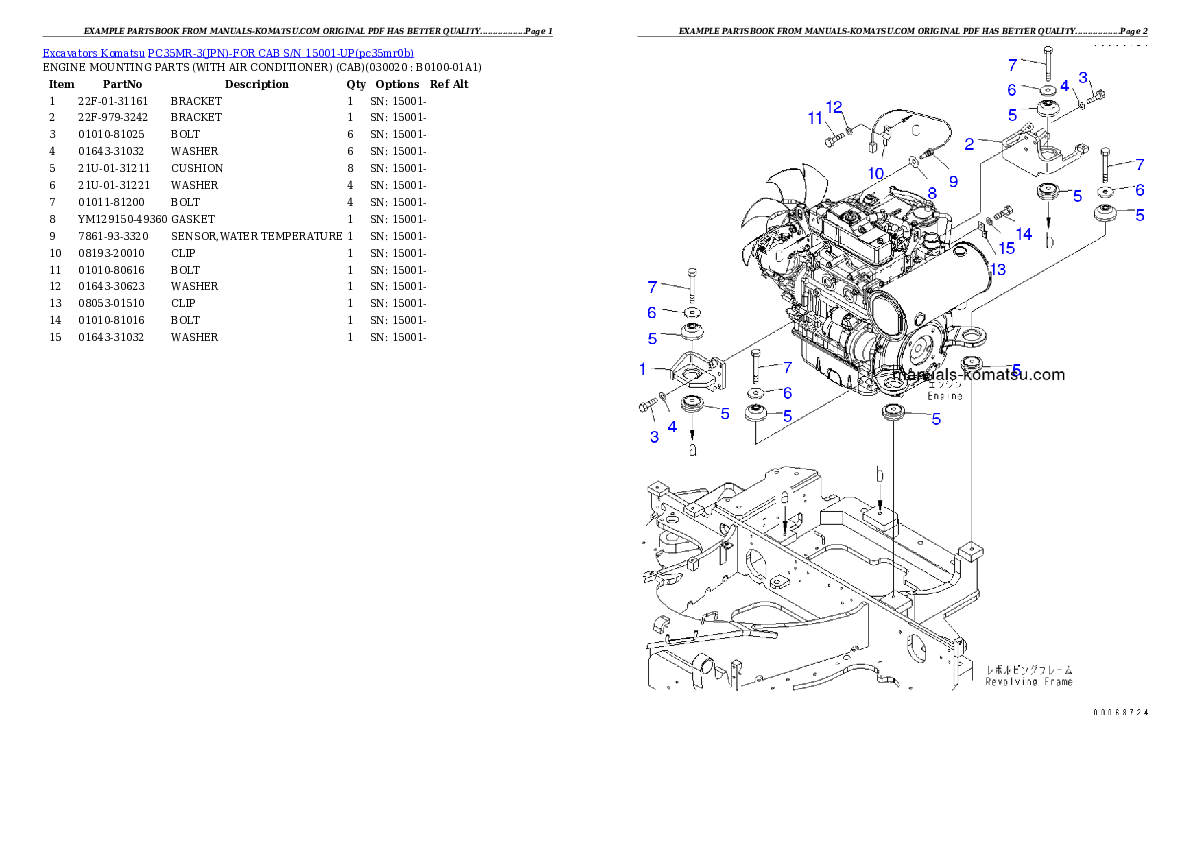 PC35MR-3(JPN)-FOR CAB S/N 15001-UP Partsbook