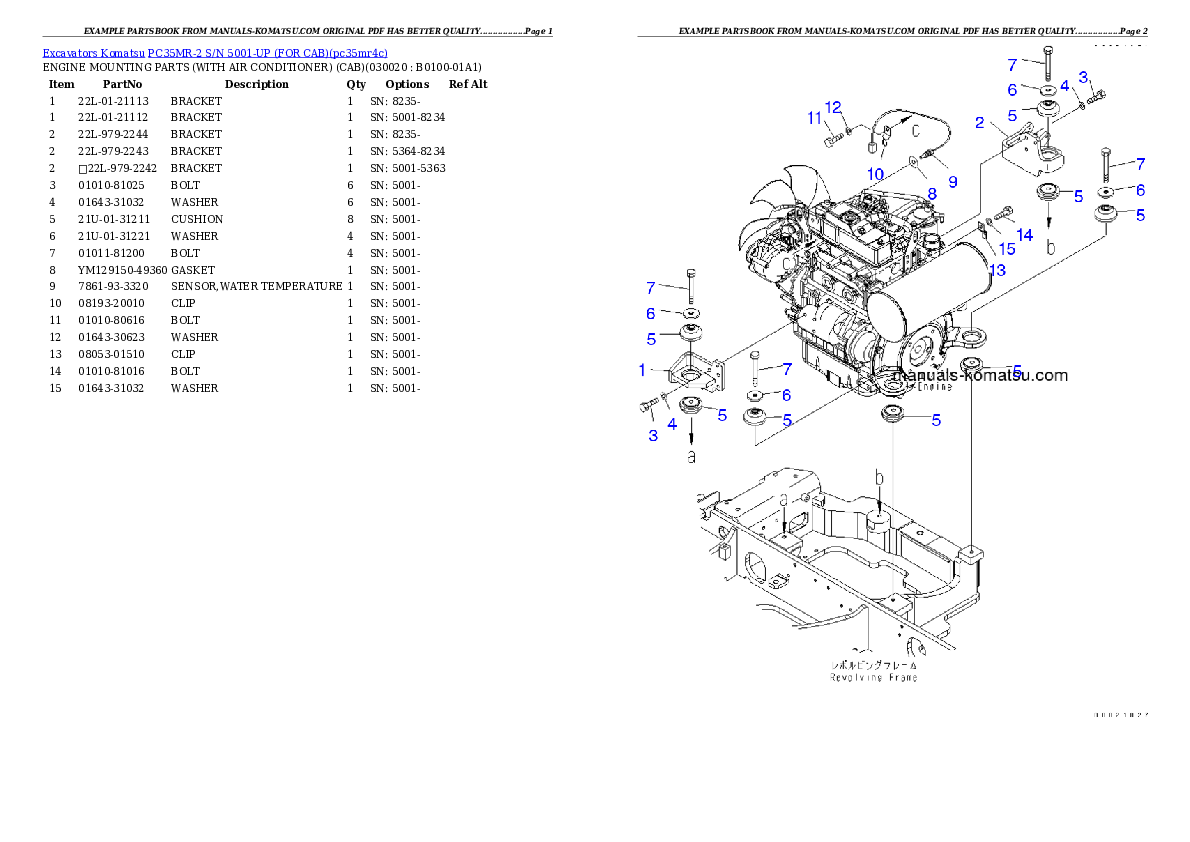 PC35MR-2 S/N 5001-UP (FOR CAB) Partsbook