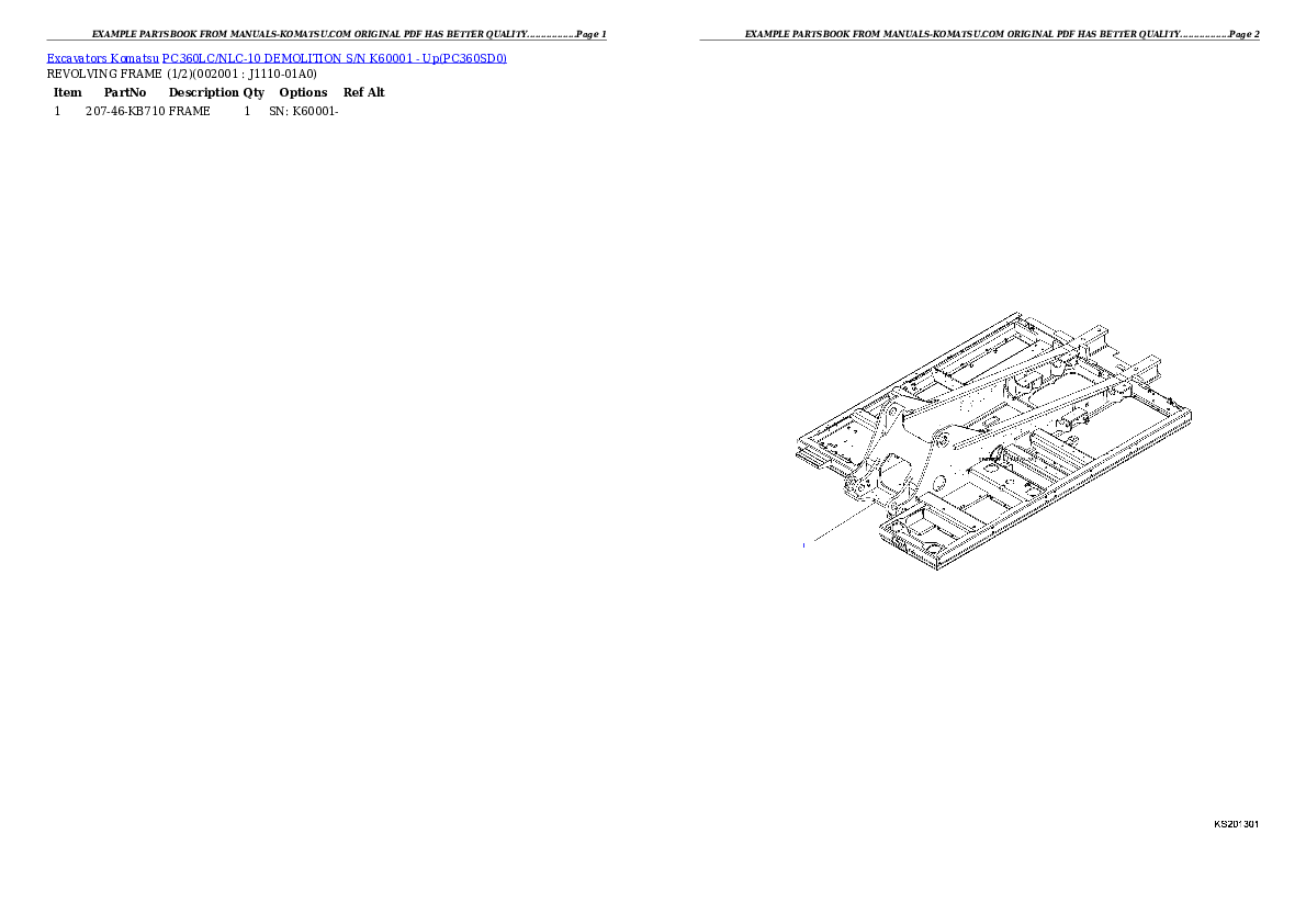 PC360LC/NLC-10 DEMOLITION S/N K60001 - Up Partsbook