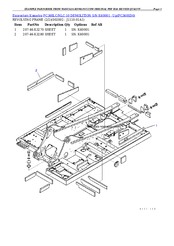 PC360LC/NLC-10 DEMOLITION S/N K60001 - Up Partsbook